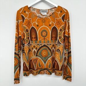 Vintage Y2K Carlisle Top Shirt Size 14 Stretch 100% Silk Boho Earthy Groovy M L